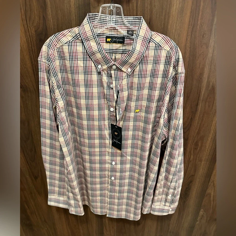 jack nicklaus dress shirts Jack Nicklaus Legacy Button Down Men's Embroidered Dress Shirt Large Plaid
